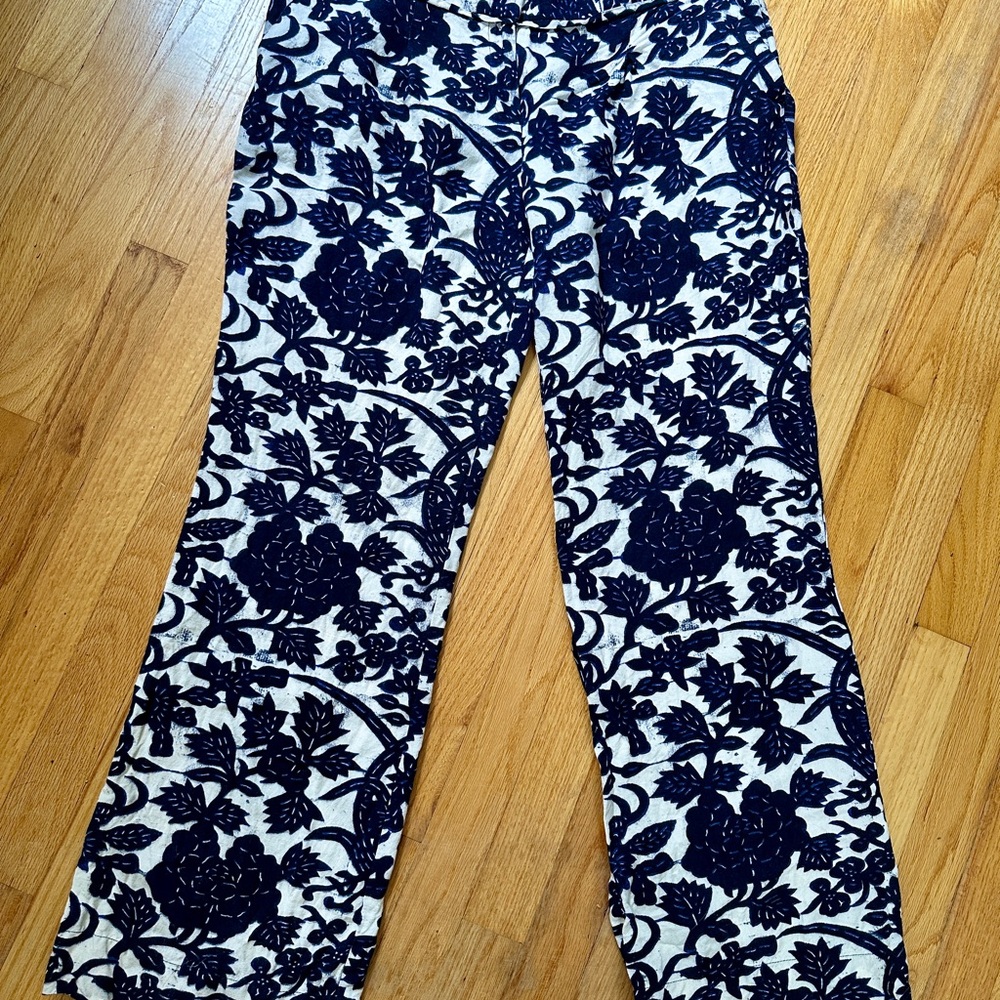 LOFT Marisa Floral Linen Wide Leg Trousers